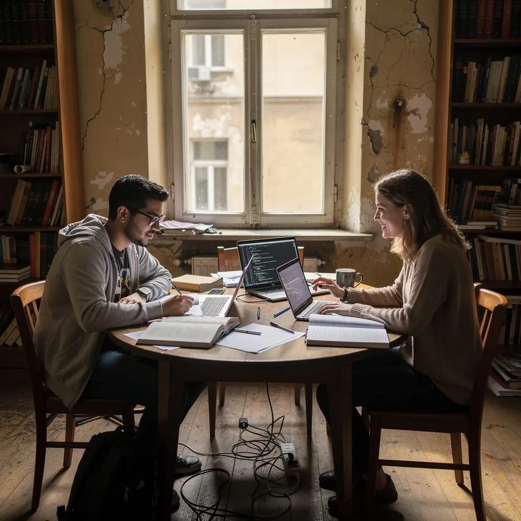 Diákok egyéni projekteken dolgoznak, miközben jegyzetelnek és kódot írnak.