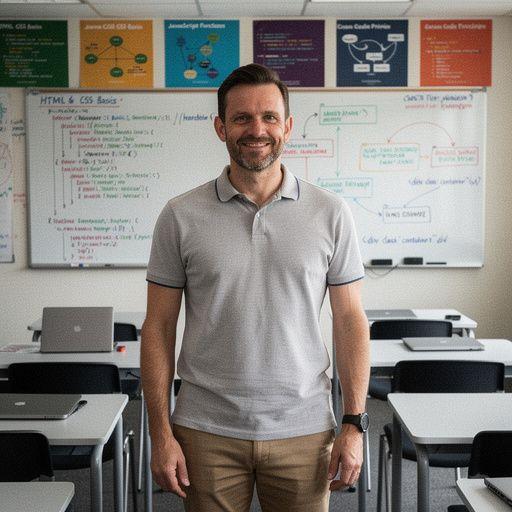 Webfejlesztő tanulók csoportja, akik HTML kódokat írnak egy számítógép előtt.